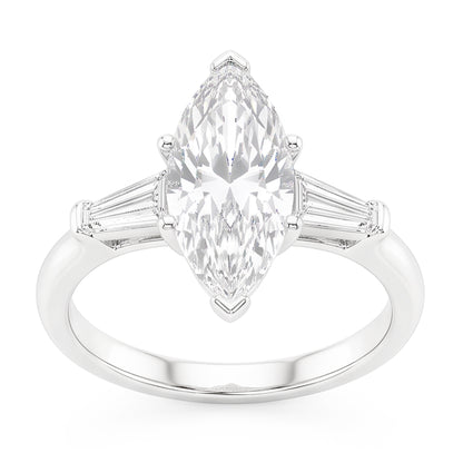 3 Stone Baguette & Marquise Old Cut Natural Real Diamond ( Not Lab Grown ) Ring 4.50 Carats