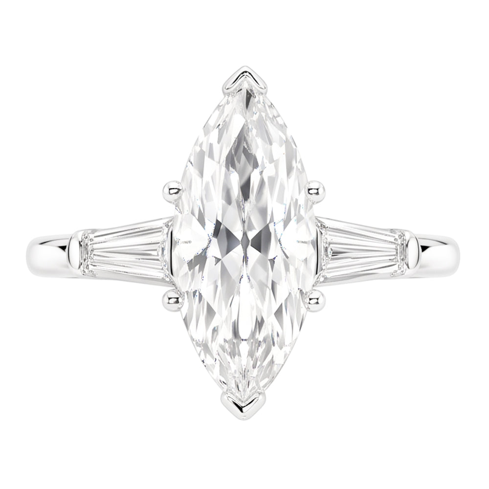 3 Stone Baguette & Marquise Old Cut Natural Real Diamond ( Not Lab Grown ) Ring 4.50 Carats