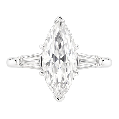 3 Stone Baguette & Marquise Old Cut Natural Real Diamond ( Not Lab Grown ) Ring 4.50 Carats