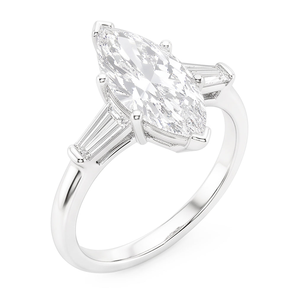 3 Stone Baguette & Marquise Old Cut Natural Real Diamond ( Not Lab Grown ) Ring 4.50 Carats