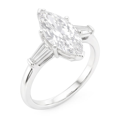 3 Stone Baguette & Marquise Old Cut Natural Real Diamond ( Not Lab Grown ) Ring 4.50 Carats