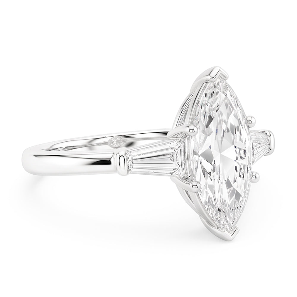 3 Stone Baguette & Marquise Old Cut Natural Real Diamond ( Not Lab Grown ) Ring 4.50 Carats