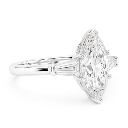 3 Stone Baguette & Marquise Old Cut Natural Real Diamond ( Not Lab Grown ) Ring 4.50 Carats