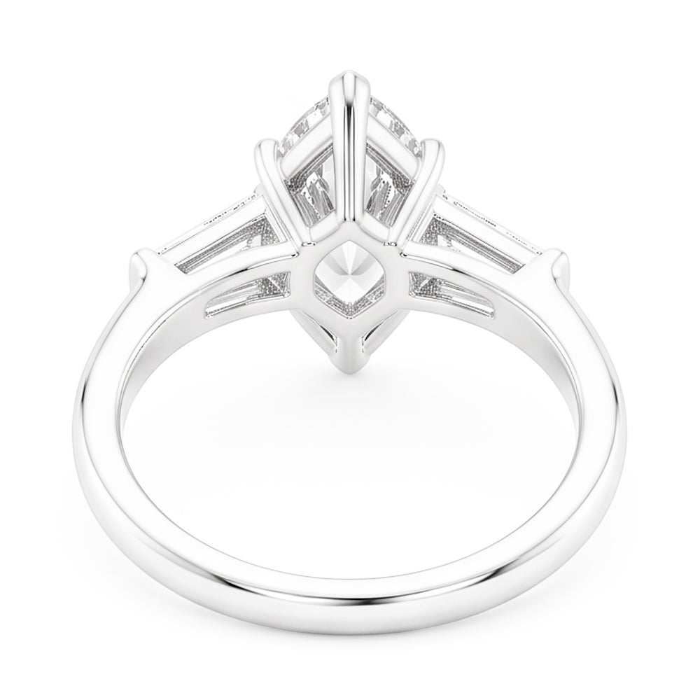3 Stone Baguette & Marquise Old Cut Natural Real Diamond ( Not Lab Grown ) Ring 4.50 Carats