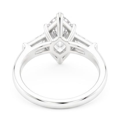 3 Stone Baguette & Marquise Old Cut Natural Real Diamond ( Not Lab Grown ) Ring 4.50 Carats