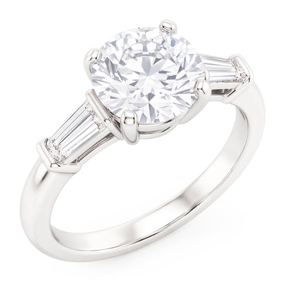 3 Stone Baguette & Round Old Mine Cut Natural Real Diamond ( Not Lab Grown ) Ring Gold 4 Carats