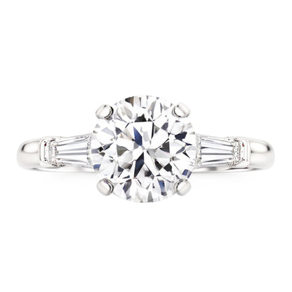 3 Stone Baguette & Round Old Mine Cut Natural Real Diamond ( Not Lab Grown ) Ring Gold 4 Carats