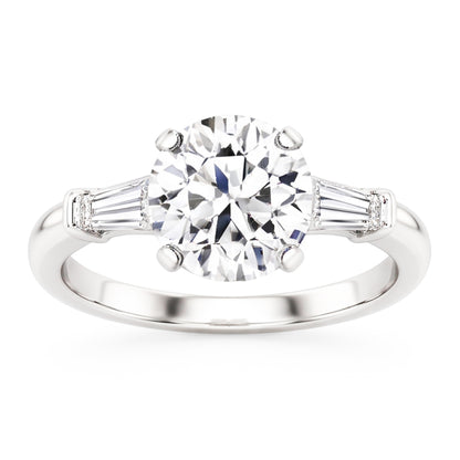 3 Stone Baguette & Round Old Mine Cut Natural Real Diamond ( Not Lab Grown ) Ring Gold 4 Carats
