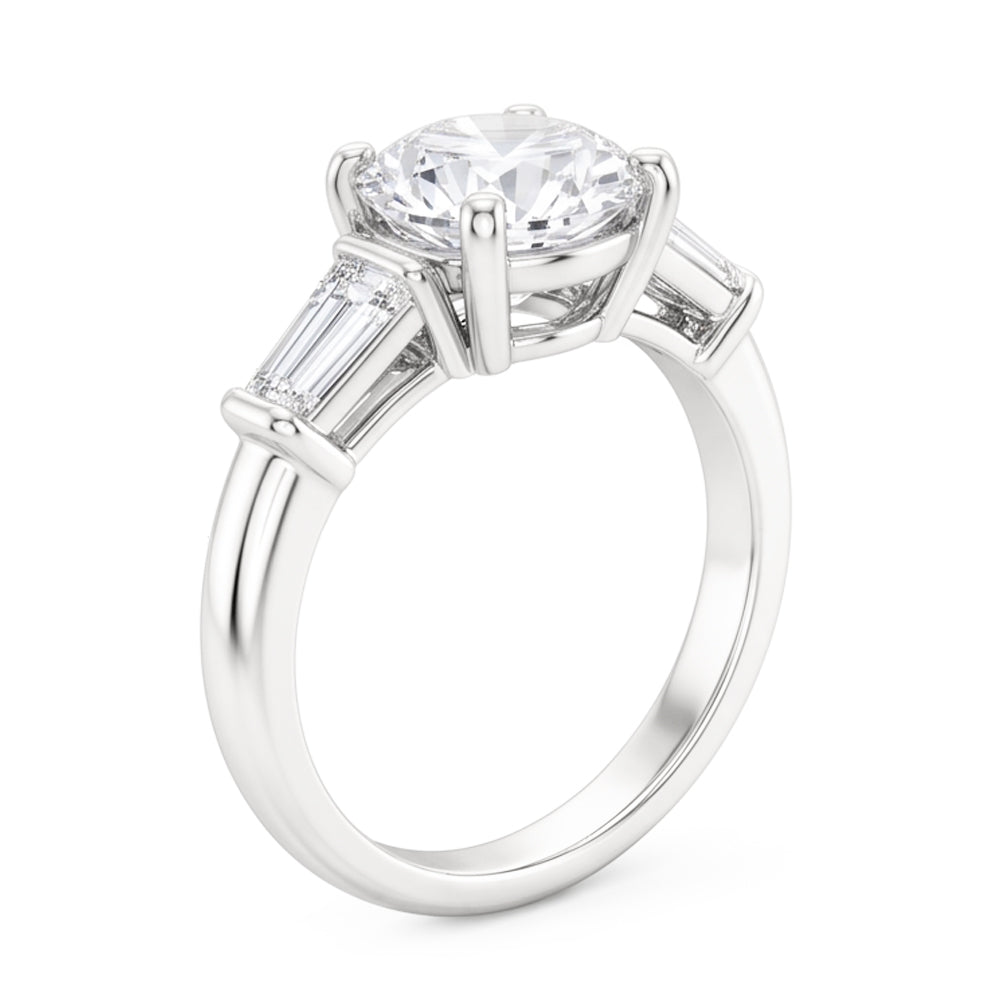 3 Stone Baguette & Round Old Mine Cut Natural Real Diamond ( Not Lab Grown ) Ring Gold 4 Carats