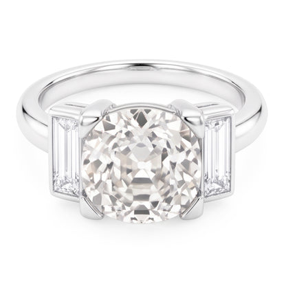 3 Stone Baguette & Round Old Miner Natural Real Diamond ( Not Lab Grown ) Ring 4.30 Carats 14K Gold