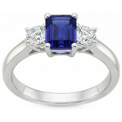3 Stone Blue Emerald Sapphire Natural Earth Mined Diamond Ring 2.50 Carats