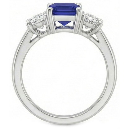 3 Stone Blue Emerald Sapphire Natural Earth Mined Diamond Ring 2.50 Carats