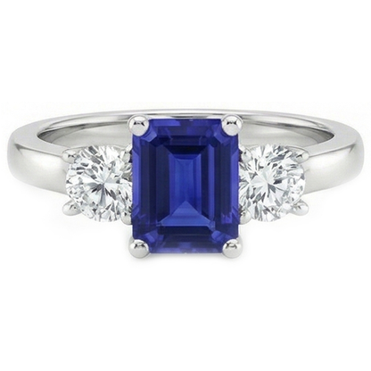 3 Stone Blue Emerald Sapphire Natural Earth Mined Diamond Ring 2.50 Carats