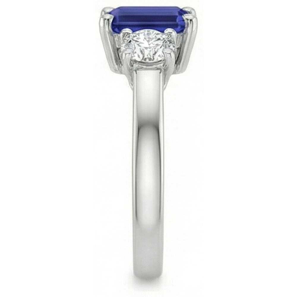 3 Stone Blue Emerald Sapphire Natural Earth Mined Diamond Ring 2.50 Carats