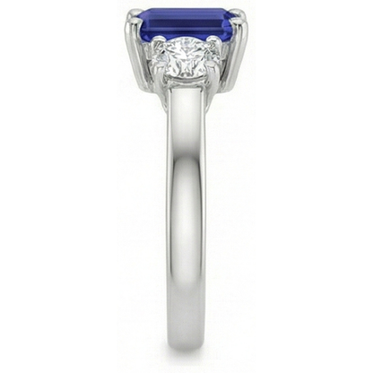 3 Stone Blue Emerald Sapphire Natural Earth Mined Diamond Ring 2.50 Carats