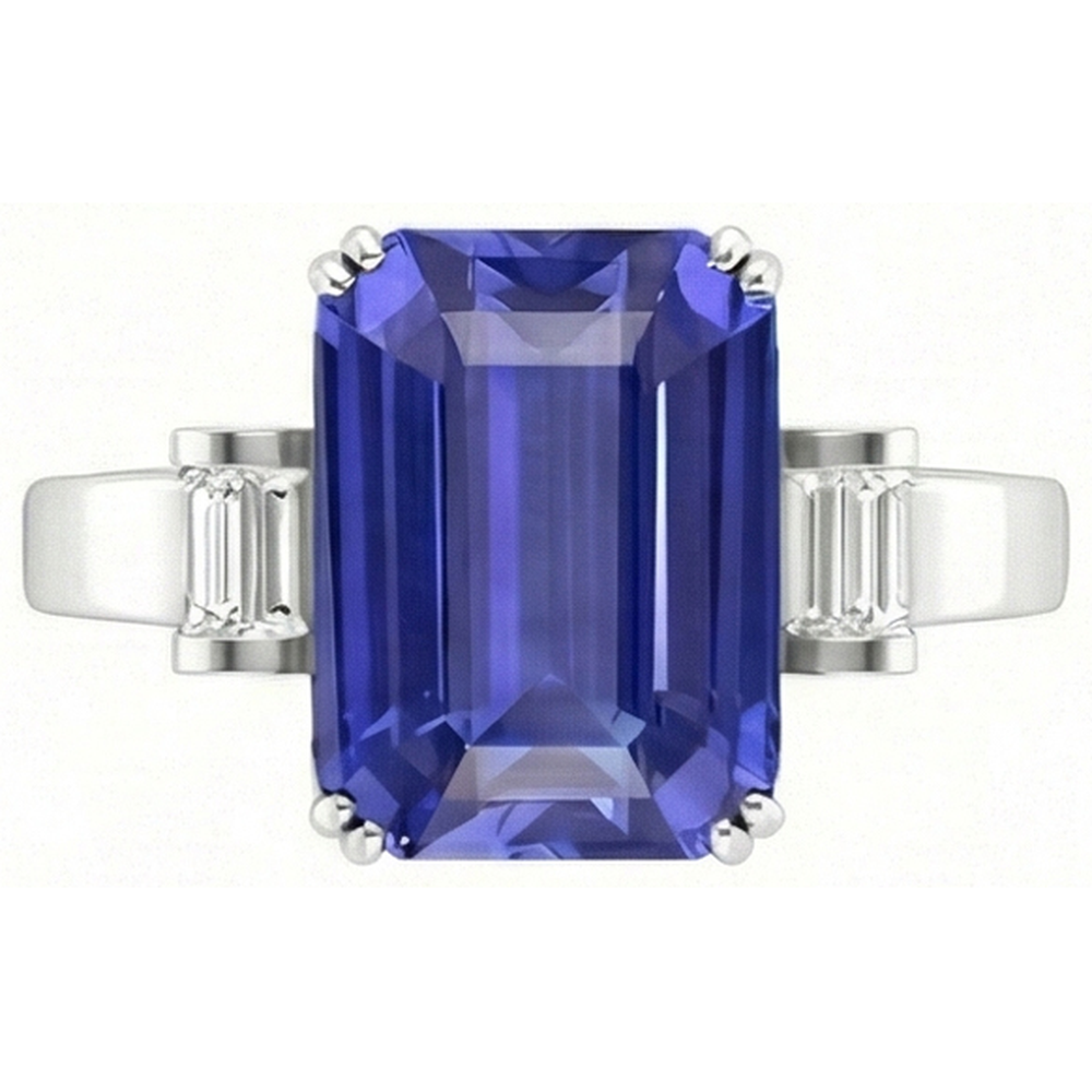 3 Stone Blue Sapphire Emerald Ring 3 Carats Bar Set Baguette Natural Earth Mined Diamonds