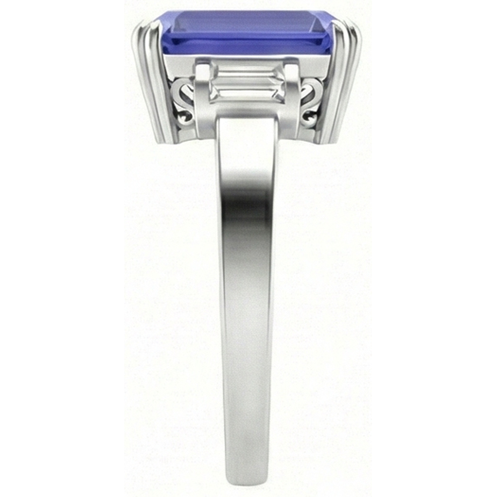 3 Stone Blue Sapphire Emerald Ring 3 Carats Bar Set Baguette Natural Earth Mined Diamonds
