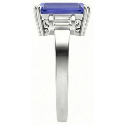3 Stone Blue Sapphire Emerald Ring 3 Carats Bar Set Baguette Natural Earth Mined Diamonds