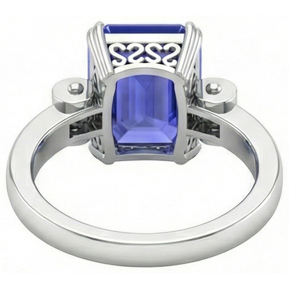 3 Stone Blue Sapphire Emerald Ring 3 Carats Bar Set Baguette Natural Earth Mined Diamonds