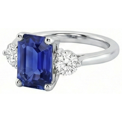 3 Stone Blue Sapphire Emerald Ring & Natural Earth Mined Diamonds 3 Carats