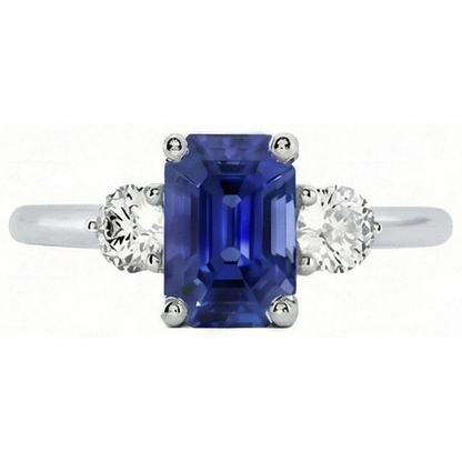 3 Stone Blue Sapphire Emerald Ring & Natural Earth Mined Diamonds 3 Carats