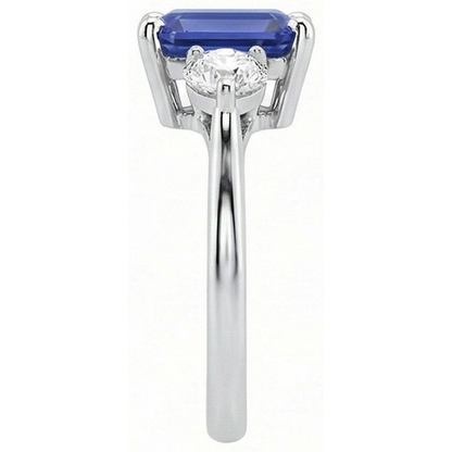 3 Stone Blue Sapphire Emerald Ring & Natural Earth Mined Diamonds 3 Carats