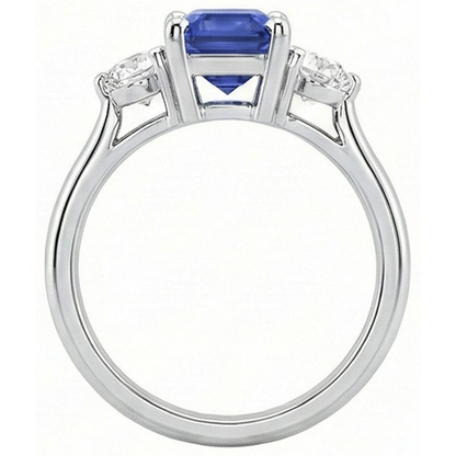 3 Stone Blue Sapphire Emerald Ring & Natural Earth Mined Diamonds 3 Carats