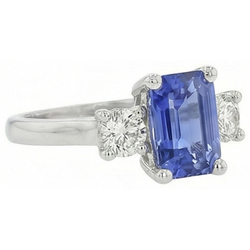 3 Stone Blue Sapphire Emerald & Round Natural Earth Mined Diamond Ring 2.50 Carats
