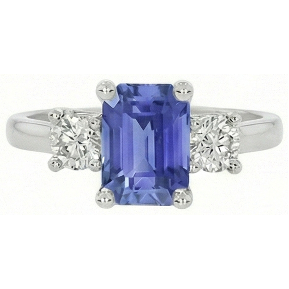 3 Stone Blue Sapphire Emerald & Round Natural Earth Mined Diamond Ring 2.50 Carats
