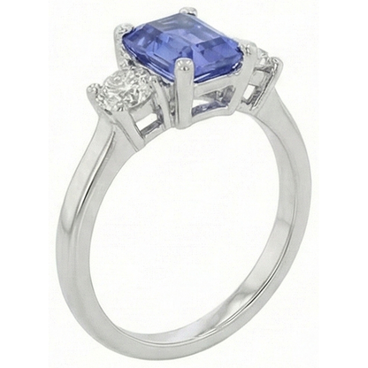 3 Stone Blue Sapphire Emerald & Round Natural Earth Mined Diamond Ring 2.50 Carats