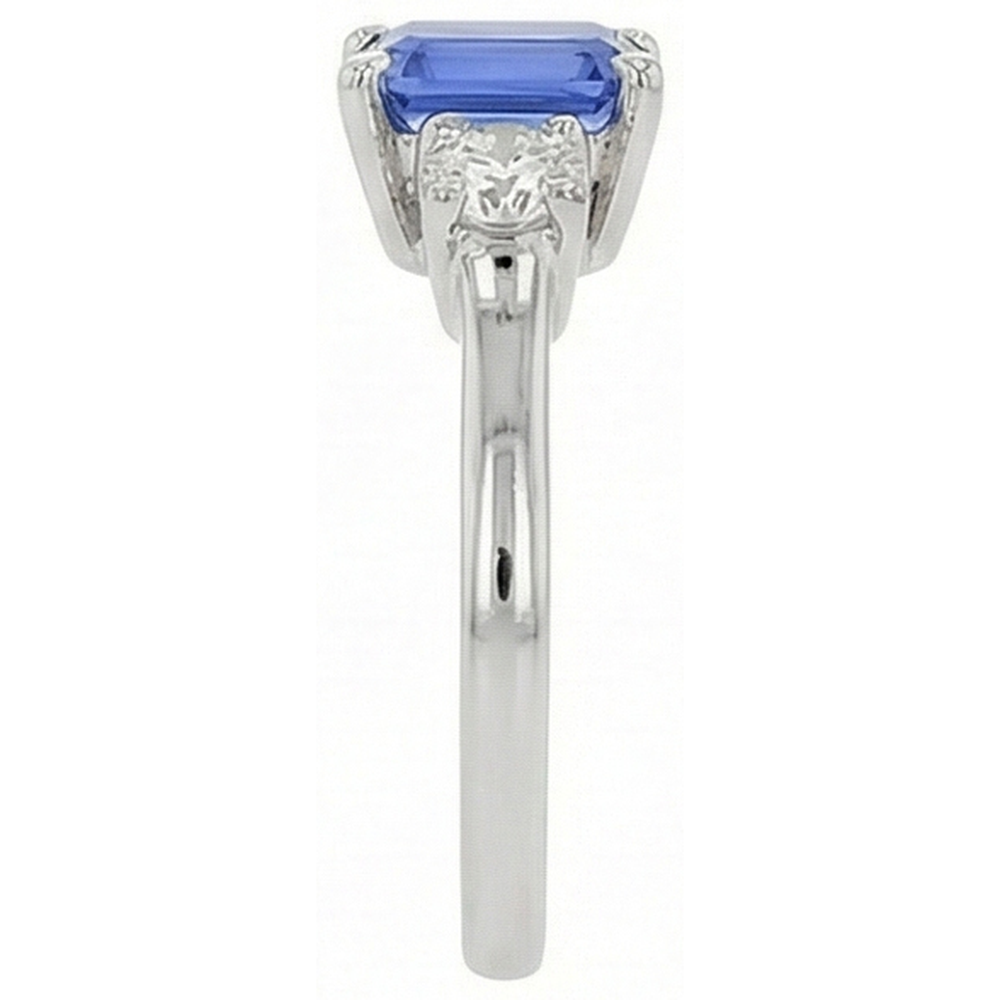 3 Stone Blue Sapphire Emerald & Round Natural Earth Mined Diamond Ring 2.50 Carats