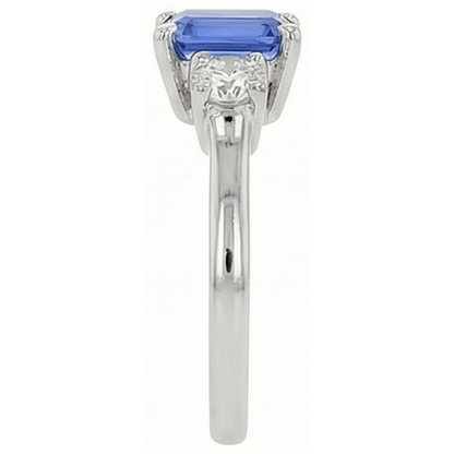 3 Stone Blue Sapphire Emerald & Round Natural Earth Mined Diamond Ring 2.50 Carats