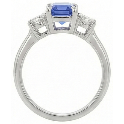 3 Stone Blue Sapphire Emerald & Round Natural Earth Mined Diamond Ring 2.50 Carats