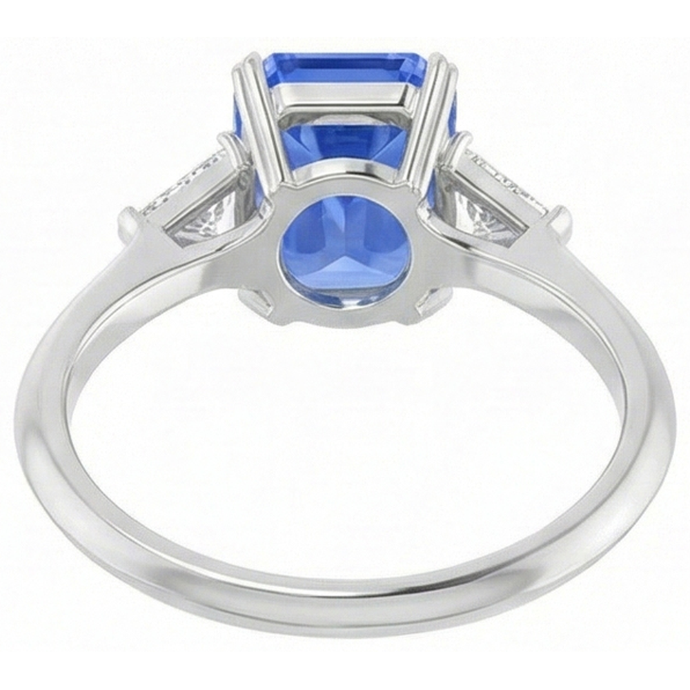 3 Stone Blue Sapphire Ring Small Trillion Natural Earth Mined Diamonds Jewelry 2.75 Carats