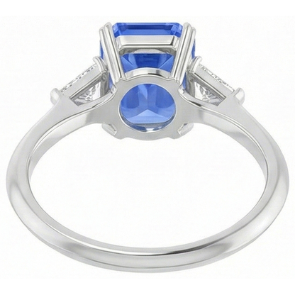 3 Stone Blue Sapphire Ring Small Trillion Natural Earth Mined Diamonds Jewelry 2.75 Carats