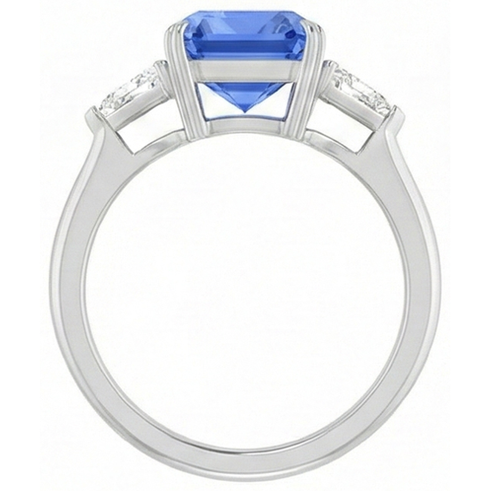 3 Stone Blue Sapphire Ring Small Trillion Natural Earth Mined Diamonds Jewelry 2.75 Carats