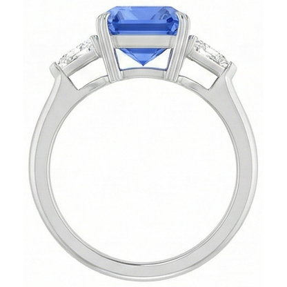 3 Stone Blue Sapphire Ring Small Trillion Natural Earth Mined Diamonds Jewelry 2.75 Carats