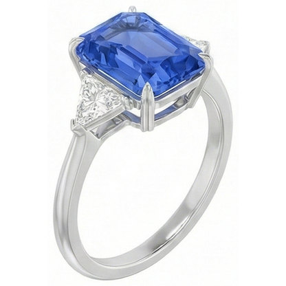 3 Stone Blue Sapphire Ring Small Trillion Natural Earth Mined Diamonds Jewelry 2.75 Carats