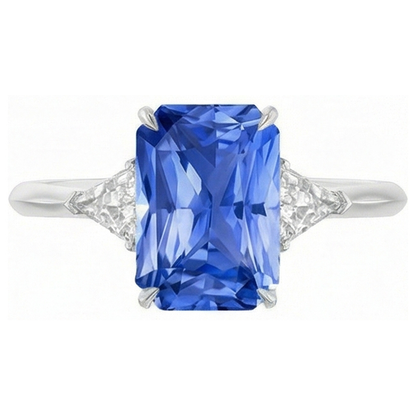 3 Stone Blue Sapphire Ring Small Trillion Natural Earth Mined Diamonds Jewelry 2.75 Carats