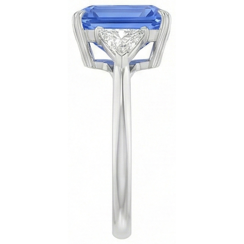 3 Stone Blue Sapphire Ring Small Trillion Natural Earth Mined Diamonds Jewelry 2.75 Carats