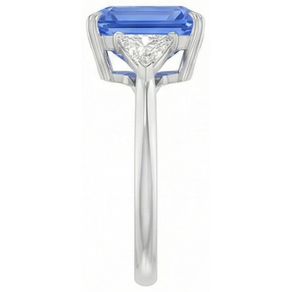 3 Stone Blue Sapphire Ring Small Trillion Natural Earth Mined Diamonds Jewelry 2.75 Carats