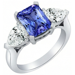 3 Stone Cathedral Setting Pear Natural Earth Mined Diamond Sapphire Ring White Gold