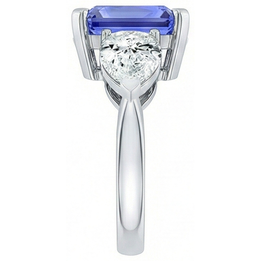 3 Stone Cathedral Setting Pear Natural Earth Mined Diamond Sapphire Ring White Gold