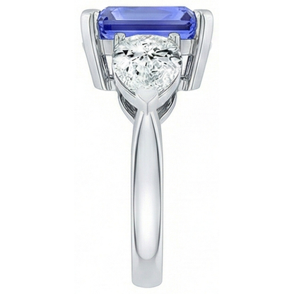 3 Stone Cathedral Setting Pear Natural Earth Mined Diamond Sapphire Ring White Gold