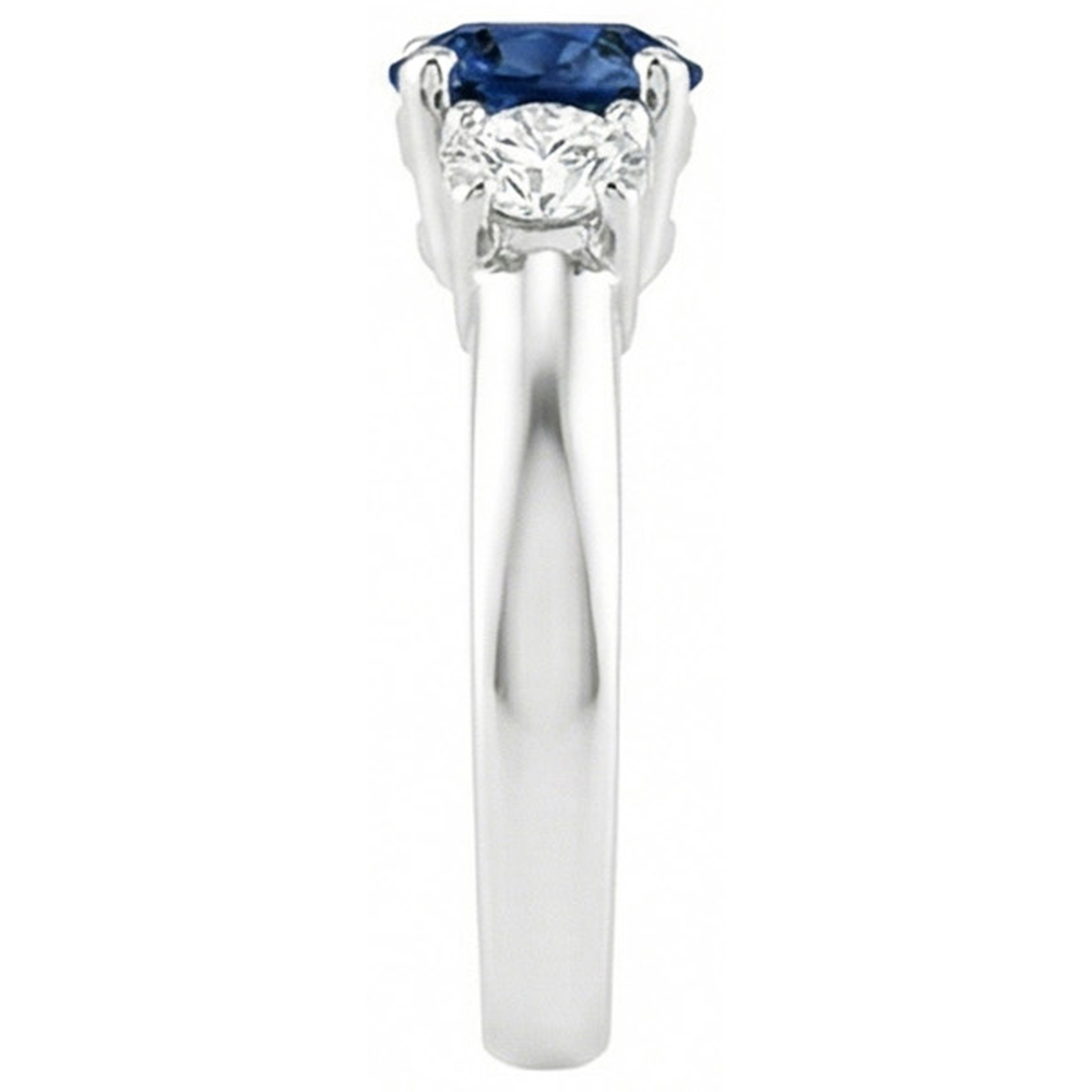 3 Stone Ceylon Blue Sapphire & Natural Earth Mined Diamond Ring 4.50 Carats White Gold 14K