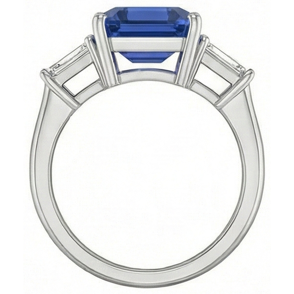 Natural Real ( Not Lab Grown )  3 Stone Cornflower Sapphire Ring