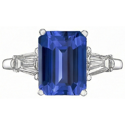 Natural Real ( Not Lab Grown )  3 Stone Cornflower Sapphire Ring