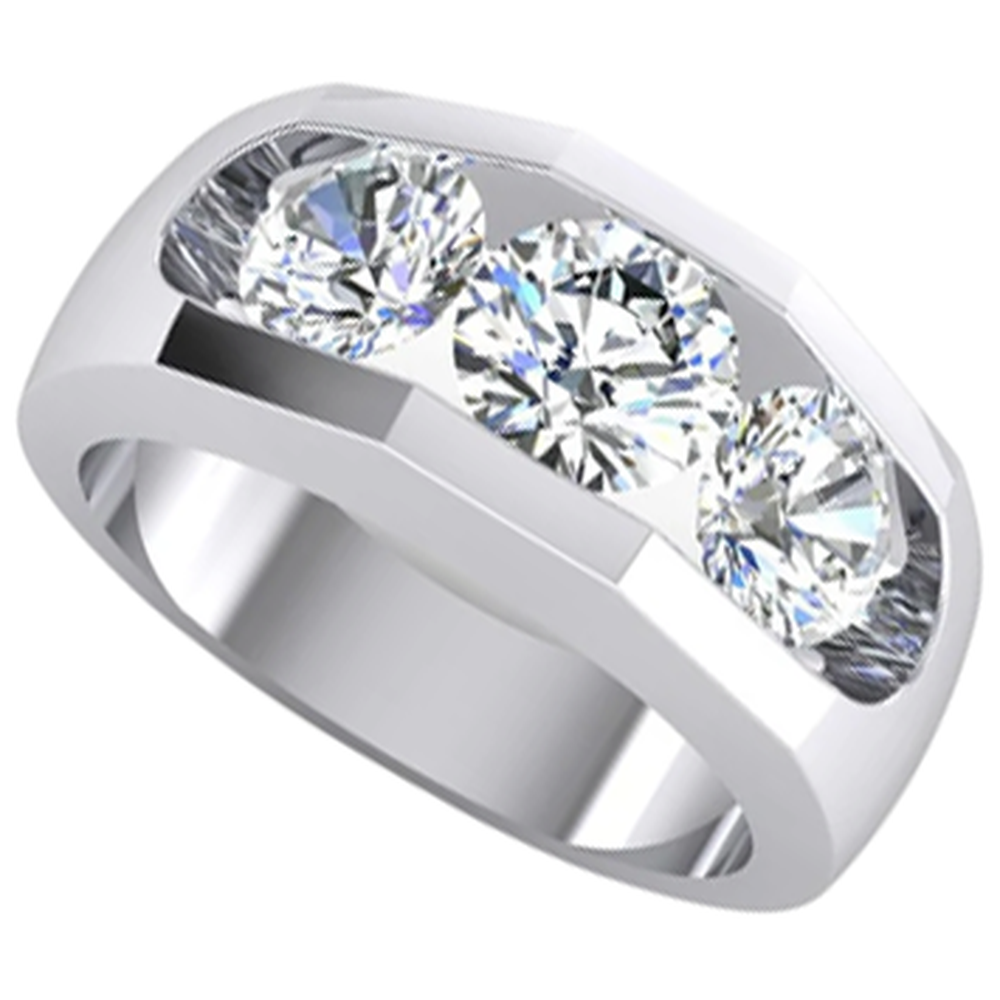 3 Stone Diamond Men's Ring Gold 2.50 Carats