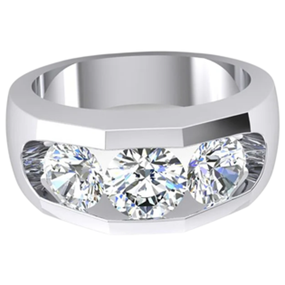 3 Stone Diamond Men's Ring Gold 2.50 Carats