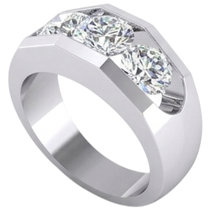 3 Stone Diamond Men's Ring Gold 2.50 Carats